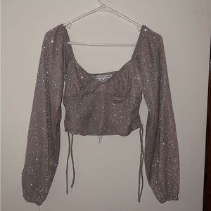 Sparkly tan long sleeve crop top
